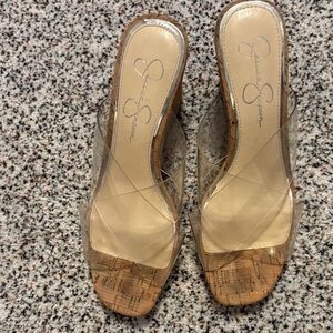 Jessica Simpson Clear Strap Cork Slide Mules - Beige/Clear
